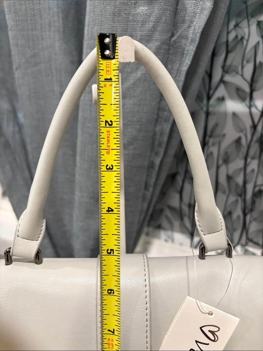 Vegan Leather Top-Handle Satchel Bag in light gray